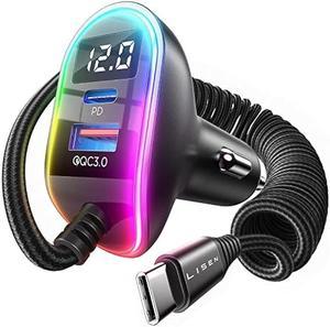 USB C Car Charger Adapter - LISEN 66W 3 Port USB Car Charger Fast Charging Dual PD&QC3.0 with 5.3ft Fast Charge Type C Car Charger Compatible with Samsung Galaxy S22 S21 Note 20 Pixel iPad Pro iPhone