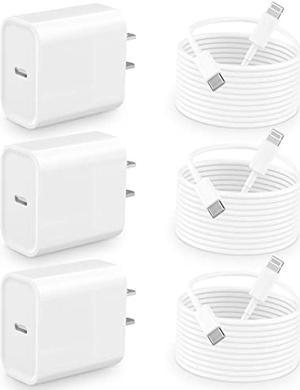 [Apple MFi Certified] iPhone Charger Fast Charging, GEONAV 3 Pack 20W PD USB-C Power Wall Rapid Charger with 6FT Type-C to Lightning Quick Charging Cord for iPhone 14 13 12 11 Pro/XS/XR/X/iPad/AirPods