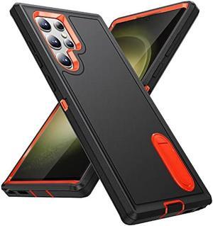 BaHaHoues for Samsung Galaxy S23 Ultra Case, Samsung S23 Ultra Phone Case with Built in Kickstand, Shockproof/DropProof Military Grade Protective Cover for Galaxy S23 Ultra 5G (Black/Orange)