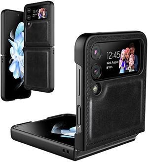Foluu Galaxy Z Flip 4 5G Leather Case, PU Leather + Hard PC Shell Ultra-Thin Durable Phone Cover (Black)