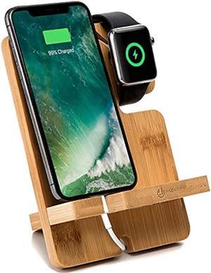 JACKCUBE Design Bamboo Charger Dock Stand Multi Device Charging Station Organizer Holder for Smartphone Cellphone Mobile Phone  :MK243A