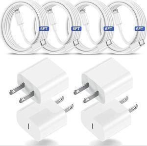(4Pack) iPhone 14 13 12 11 Fast Charger,20W USB C Wall Charger Adapter with 4 Pack 6FT Type C to Lightning Cable for iPhone 14/13 Pro/13/12/12 Mini/12 Pro Max/11 Pro Max