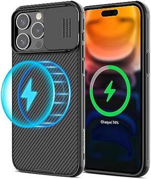 Nillkin for iPhone 15 Pro Max Magnetic Case with Camera Cover, Compatible with MagSafe, CamShield Pro Magnetic 15 Pro Max 5G Car Mount Case 6.7, Built-in Magnet Circle, Black