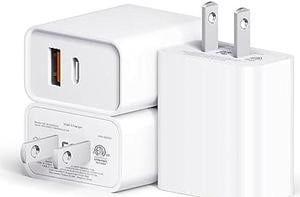 USB C Wall Charger Block 3 Pack 20W Dual Port Fast Charger QCPD 30 Plug Adapter Compatible with iPhone 15 14 13 12 11 Pro Max XR XS X 8 Samsung Galaxy and Android Phone