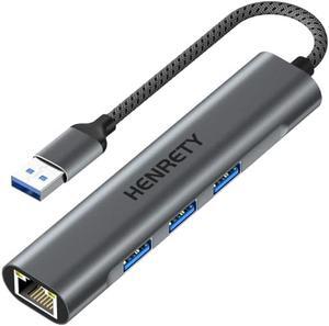 USB to Ethernet Adapter, 4-in-1 Portable Data Hub USB Splitter USB 3.0 Expander with RJ45 Gigabit Ethernet LAN Network Adapter Support Windows 10,8.1,Mac OS, Surface Pro,Linux,Chromebook and More