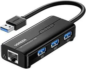 UGREEN USB 3.0 Hub Ethernet Adapter 10 100 1000 Gigabit Network Converter with 3 USB 3.0 Ports Hub Compatible with Laptop PC Nintendo Switch MacBook Mac Mini Surface XPS Windows Linux macOS, and More