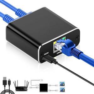 Ethernet Splitter, Gigabit RJ45 Ethernet Splitter 1 to 2 High Speed, 1000Mbps Network Extension Connector with USB Power Cable, CAT 5 6 7 8 Network Cable Simultaiouly Two Device