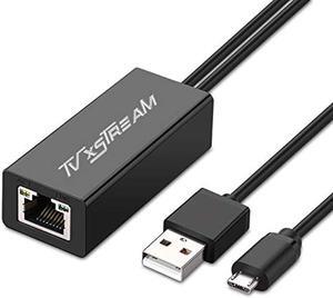 USB Ethernet Adapter (Black) for Firesticks (Gen 2 and 4K Versions) Chromecast with Micro not Type C Connection, USB to RJ45 Ethernet Adapter USB Power Supply Cable, speeds up to 100Mbps