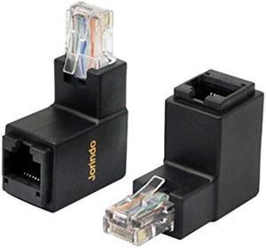 CERRXIAN 90 Degree Ethernet LAN RJ45 Male to Female, Right Angle Network Cat5 / Cat5e / Cat6 Extender Adapter(2-Pack) Black,(Up Angle)