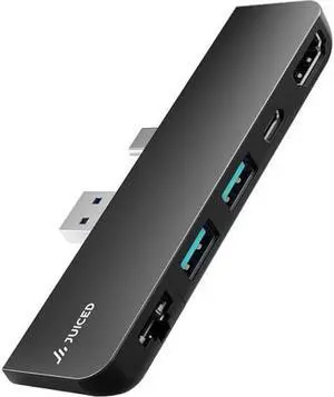 Juiced Systems ZipHUB PRO | Surface Pro 7 Multiport Adapter | USB-A 10 Gbps | Gigabit Ethernet | USB-C Data (10Gbps)