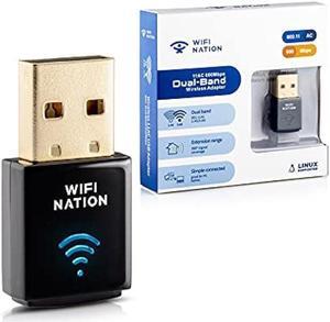 WiFi Nation® WiFi Dongle Mini 802.11ac AC600 USB WiFi Adapter, chipset: Realtek RTL8811AU, Dual Band 2.4GHz or 5GHz, Windows, MacOS and Linux Supported, Product Model: WN-H2