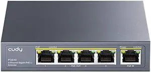 Cudy 4 Port Gigabit PoE Extender, 10/100/1000Mbps, 4 Channel PoE Repeater, PoE Amplifier, PoE Booster, Wall-Mount, Comply with IEEE 802.3bt, 802.3at, 802.3af, Not Support Passive PoE, Plug and Play Cudy 4 Port Gigabit PoE Extender, 10/100/1000Mbps, 4 Channel PoE Repeater, PoE Amplifier, PoE Booster, Wall-Mount, Comply with IEEE 802.3bt, 802.3at, 802.3af, Not Support Passive PoE, Plug and Play