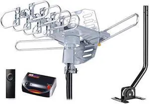PBD WA-2608 Amplified Outdoor TV Antenna  Long Range with UHF/VHF, 360° Motorized Rotation, Remote Control, Mounting Pole, and 40FT RG6 Cable  Supports 4K, 1080P, Smart and Older TVs (2 Outputs)