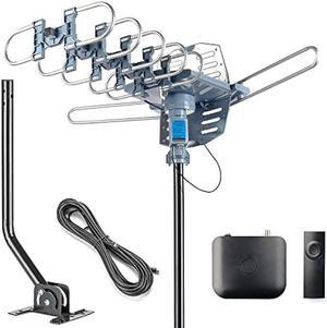 CeKay Digital Outdoor Amplified HD TV Antenna Motorized 360 Degree Rotation 150 Miles with 40FT RG6 Coax Cable and Mounting Pole Snap-On Installation - UHF/VHF/1080P/4K