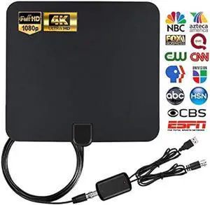TV Antenna, Amplified Digital HDTV Antenna, with Free 4K 1080P HD VHF UHF Local Channels, 80 Miles Range with Signal Amplifier, 17ft Coax Cable