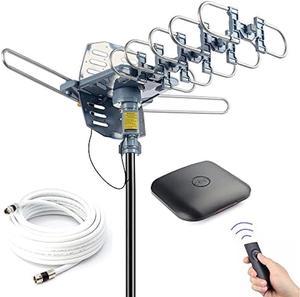 PBD Digital Amplified Outdoor HDTV Antenna with 40FT RG6 Cable, 360 Degree Rotation, Wireless Remote, Snap-On Installation