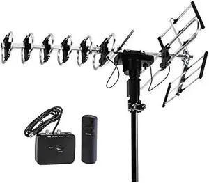 Five Star Outdoor Antenna HD TV 200 Miles Range with Motorized 360° Rotation, UHF/VHF/FM Radio with Infrared Remote Control