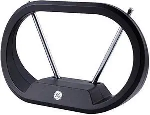GE Modern Loop Rabbit Ears Indoor TV Antenna, 15 inch Extendable Dipoles, 4K 1080P VHF UHF, Tabletop Antenna, Digital HDTV Antenna, Smart TV Compatible, 4ft Coaxial Cable, Black, 33675