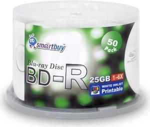Smartbuy 100-disc 25GB 6X BD-R Blu-Ray White Inkjet Hub Printable Blank Media Disc + Black Permanent Marker
