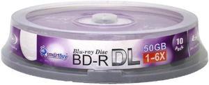 Smartbuy 10-disc 50gb 6X Blu-ray Bd-r Dl Dual Layer Double Layer Logo Top Surface Blank Data Video Recordable Media Disc with Cakebox/Spindle Packing