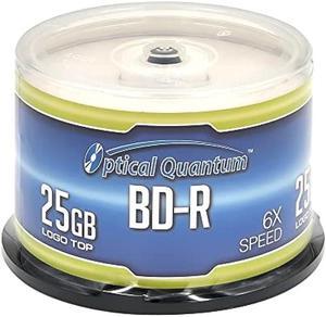 Optical Quantum OQBDR06LT-50 6X 25 GB BD-R Single Layer Blu-Ray Recordable Blank Media Logo Top, 50-Disc Spindle