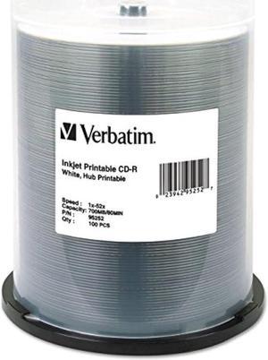 Verbatim CD-R 700MB 52X White Inkjet Hub Printable Recordable Media Disc - 100pk Spindle