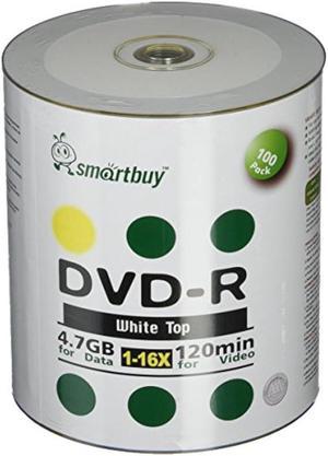 Smart Buy 100 Pack DVD-R 4.7gb 16x White Top (Non-Printable) Blank Data Video Movie Record Disc, 100 Disc 100pk