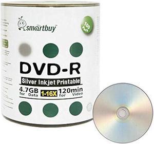 Smart Buy 100 Pack DVD-R 4.7gb 16x Silver Printable Inkjet Blank Record Disc, 100 Disc 100pk