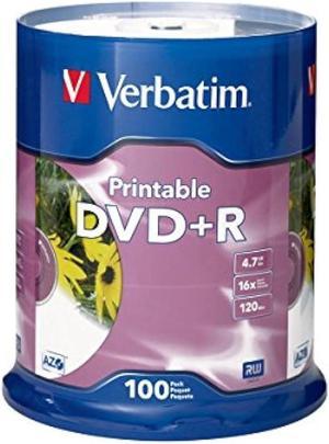Verbatim DVD+R 4.7GB 16X White Inkjet Printable - 100pk Spindle