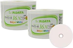 100 Pack Ridata DVD-R 16X 4.7GB 120 Min White Inkjet Hub Printable Blank Data Video Media Recordable Disc