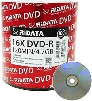 100 Pack Ridata DVD-R 16X 4.7GB 120 Min Silver Logo Top Blank Data Video Media Recordable Disc