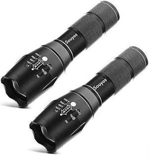 Souyos Military Grade Flashlight 2000 Lumen 5 Modes Water Resistant LED Tactical Torch Flash Light, 2 Pack
