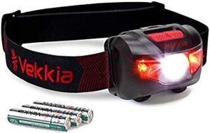Vekkia Ultra Bright LED Headlamp-5 Lighting Modes,White & Red LEDs Head Lamp, Camping Accessories Gear. IPX6 Waterproof Headlight for Running,Cycling,Fishing,Hiking,Repairing. Batteries Included