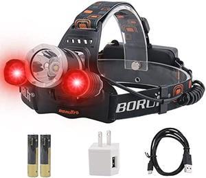 BORUIT RJ-3000 LED Rechargeable Headlamp,3 Modes White and Red LED Hunting Headlamps,5000 Lumens Tactical Flashlight Red Light Head Lamp for Running Camping Hiking Fishing
