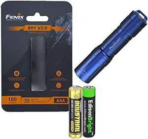 Fenix E01 V2 100 Lumen LED flashlight with EdisonBright AAA alkaline battery bundle (Blue)