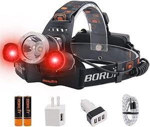 BORUIT LED Headlamp Rechargeable - Ultra Bright 5000 Lumens 3 Lighting Modes White Red Light Head Lamp IPX4 Waterproof USB Headlight for Adults Outdoor Fishing Camping Hunting