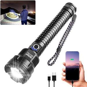 Rechargeable LED Flashlight High Lumens, 90000 Lumen Brightest Tactical  Flashlight with 10000mAh Battery, Side Worklight, 7Modes Zoomable  High-Power