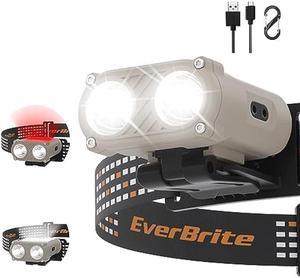 EverBrite Headlamp Rechargeable with Motion Sensor, 3 Models LED Adjustable Head Lamp to Wear and Clip for Hard Hats, Outdoor Headlight with Red Light for Adults & Kids Camping, Hiking 1 Pack