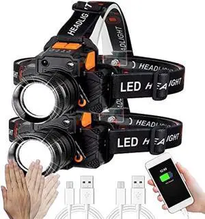 LED Rechargeable Head Lamp Motion Sensor Headlamp Super Bright High Lumen, Long Lasting Headlamps with USB Output Zoomable Waterproof Headlamp for Camping,Hunting