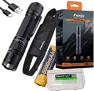 Fenix PD36R Pro 2800 Lumen USB Rechargeable LED Tactical Flashlight with EdisonBright Charging Cable Carry case Bundle