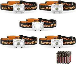 EverBrite LED Headlamp, 4 Lighting Modes, Pivoting Head with Adjustable Headband, IPX4 Water Resistant Perfect for Running, Camping and Hiking, 3 AAA Battery Powered(5 Pack)