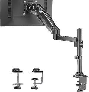 HUANUO Single Monitor Mount  Gas Spring Monitor Arm Fits 1332 Monitor Full Motion Swivel Single Monitor Stand Ultra Height Adjustable for Stand Work Monitor Desk Stand with VESA Max 198lbs