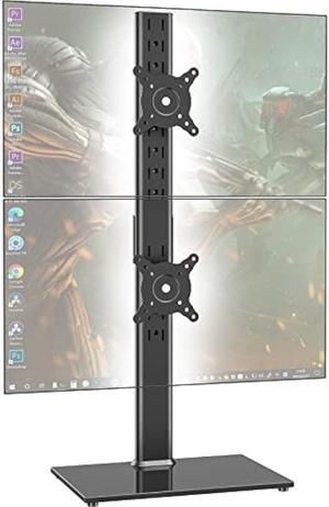 Dual Monitor Stand - Vertical Stack Screen Free-Standing Desk Mount Arm Riser Fits Two 13 to 34 Inch Computer Monitors with Swivel, Tilt, Height Adjustable, VESA Stand 100 x 100mm, 75 x 75mm AX05TB02
