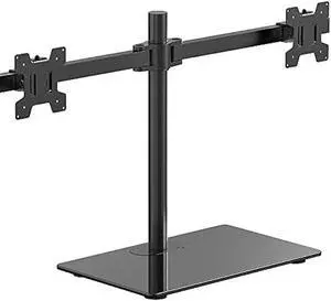 WALI Free Standing Dual Monitor Stand, Height Adjustable Monitor Mount with Glass Base, Fits LCD LED Flat Curved Screen up to 27 inch, 22lbs, with Grommet Base (GMF002)