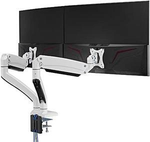 AVLT Dual 13-43 Monitor Arm Desk Mount fits Two Flat/Curved Monitor Full Motion Height Swivel Tilt Rotation Adjustable Monitor Arm - White/VESA/C-Clamp/Grommet/Cable Management