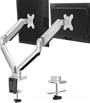 MOUNTUP Dual Monitor Desk Mount, Die-Cast Aluminum Fully Adjustable Double Monitor Arm with Gas Spring, Computer Monitor Stand Fits 2 Screen 17 to 32 inch - Each Arm Holds 3.3-17.6LBS, MU0024