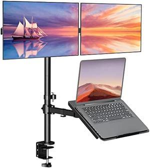 WALI Dual Monitor Stand, Laptop and Monitor Stand for 2 Screen 1 Laptop Notebook, Extra Tall Desk Mount for Monitor up to 27 inch, Notebook up to 17 inch (M002XLLP), Black