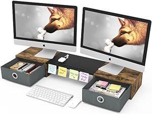 WESTREE Dual Monitor Stand Riser with Two Drawers, Extra Large Storage Monitor Stand for 2 Monitors, Desktop Oraganizer Stand for Computer,Laptop,Screen,Printer,TV