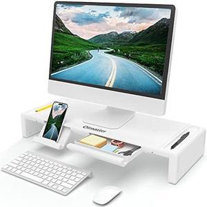 OImaster Monitor Stand Riser, Foldable Computer Monitor Riser, Adjustable Height Computer Stand and Storage Drawer & Pen Slot, Phone Stand Compatible Computer, Desktop, Laptop, Save Space (White)