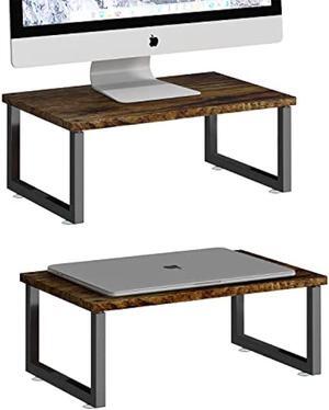 Simple Trending 2-Pack Wooded Monitor Stand Riser, Desk Organizer Stand with Anti-Slip Suction Cup for Laptop, Computer, iMac, Pc, Antique Brown